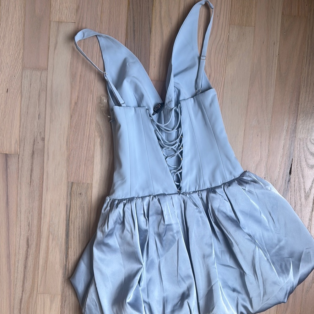 Oh Polly Sky Blue Satin Gown - Picture 3 of 4
